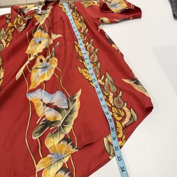 Hilo Hattie Mens Hawaiian Shirt Size Large Floral 100% Silk Short Sleeve FLAW - Picture 10 of 11